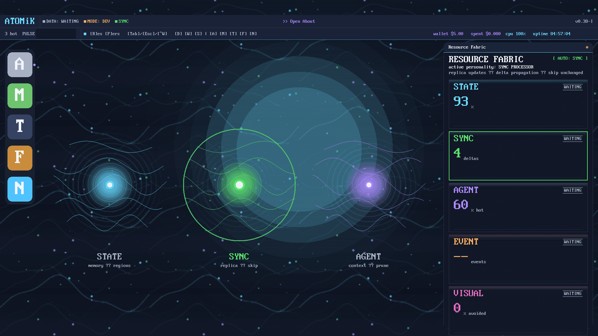 ATOMiK Desk v0.38-I prototype UI running on live hardware